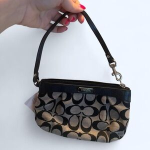 Coach Black and Taupe Signature Canvas Wristlet